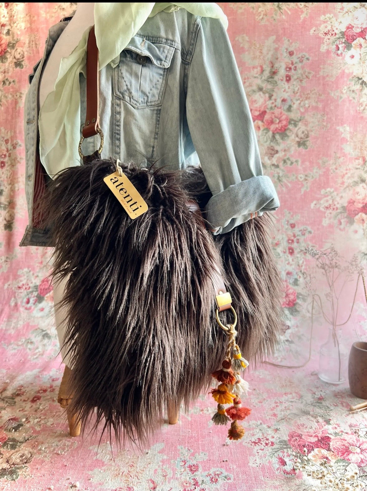Atenti Cafe Llama Soft Tote Faux Fur Crossbody Bag