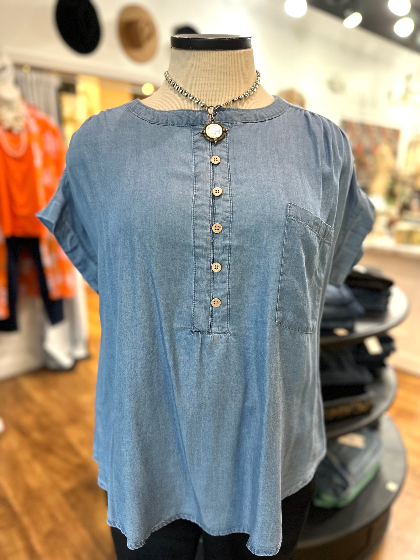 Let It Be Denim Henley Top