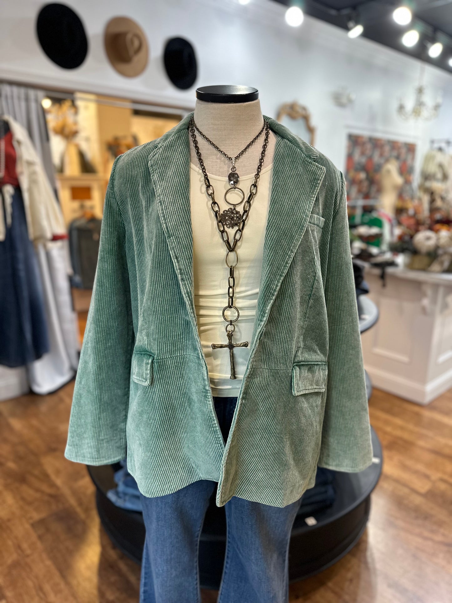 Insta Famous Corduroy Blazer ~ Washed Jade