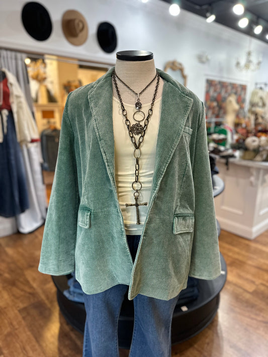 Insta Famous Corduroy Blazer ~ Washed Jade
