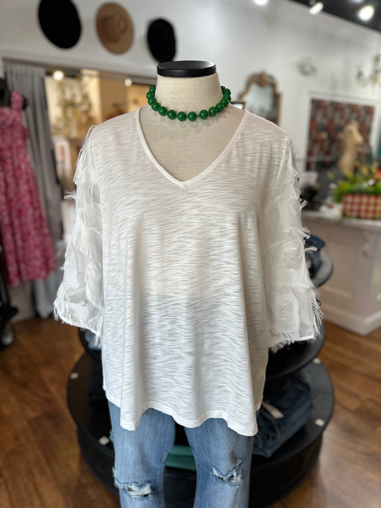On The Run Textured Sleeve Top ~ White