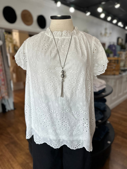 Charmingly Cute Eyelet Top ~ Ivory