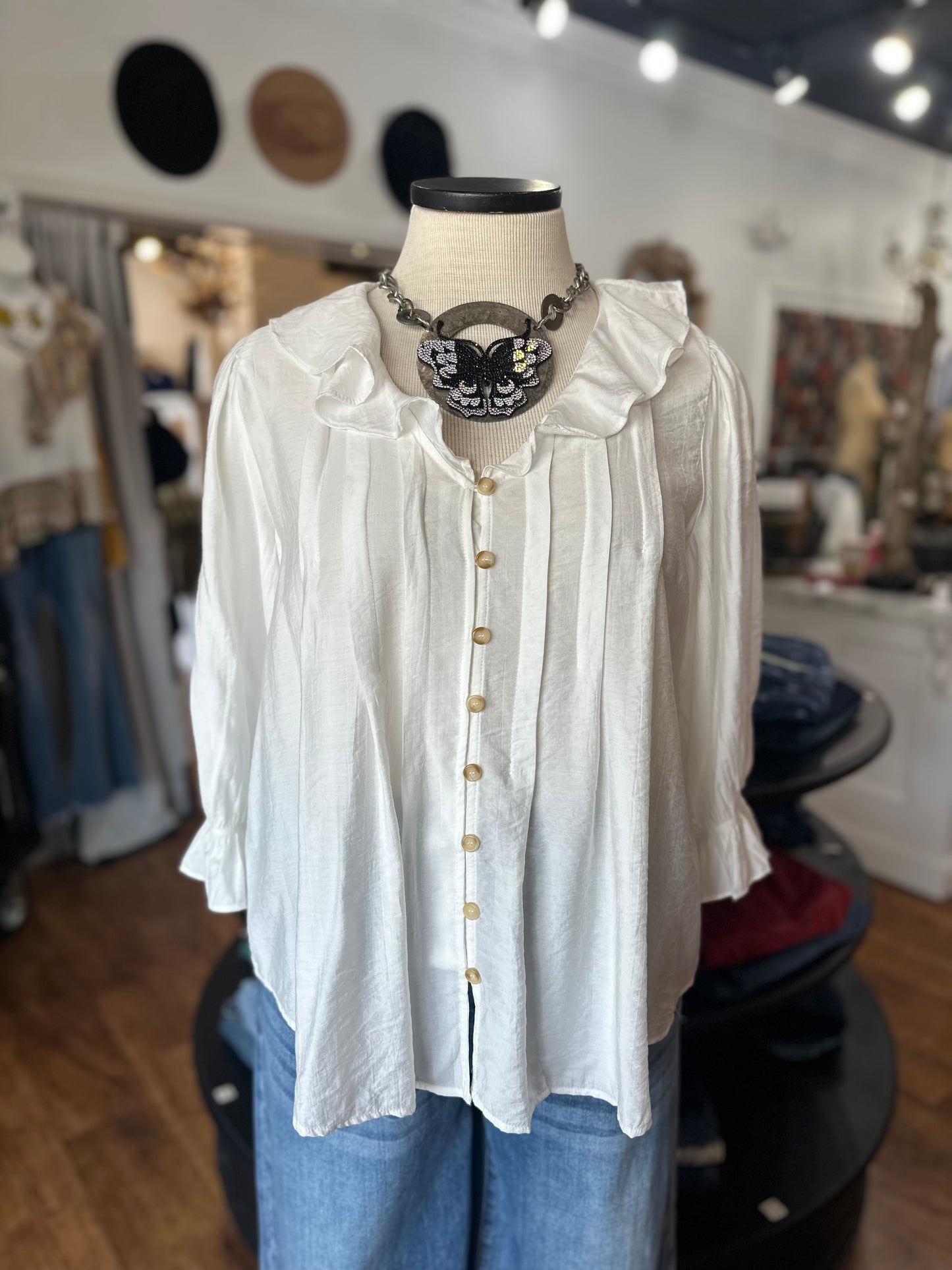 Casual Grace Ruffled Button Down Top