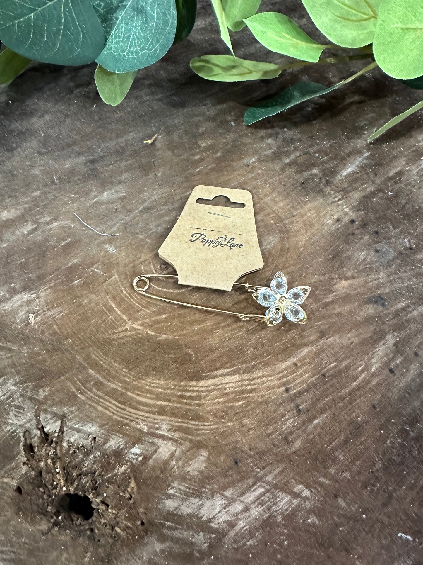 Pinned Together Accent Pin ~ Crystal Flower