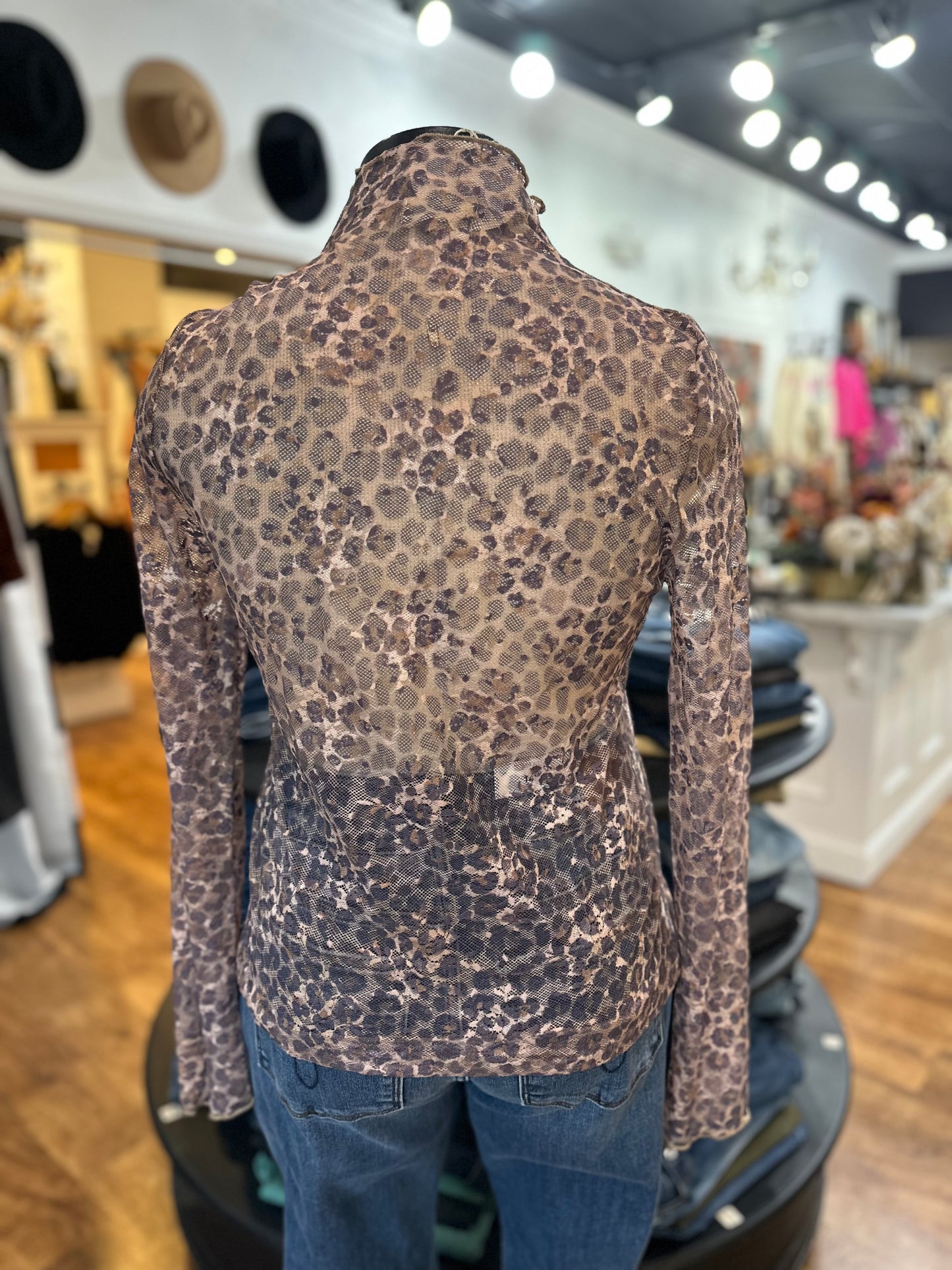 Late Night Latte Animal Print Mesh Top