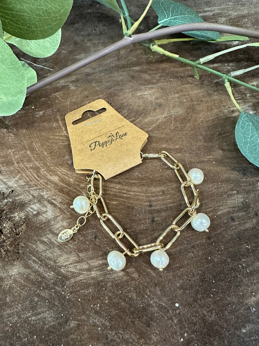 First In Line Pearl Charm Bracelet