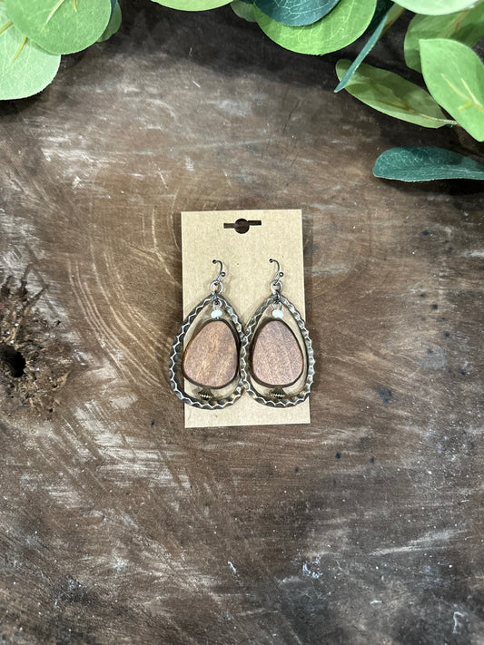 Looking Up Wood and Bronze Teardrop Earrings