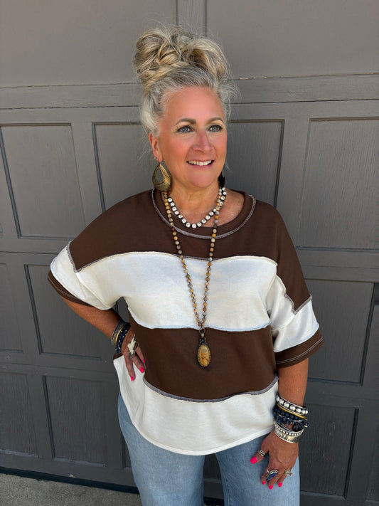 Sunday Stroll Striped Top ~ Brown