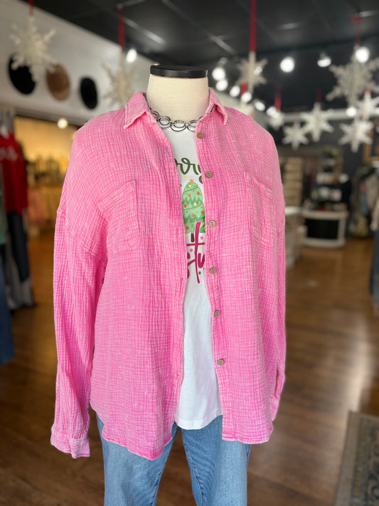 Cross My Mind Mineral Wash Button Up Shirt