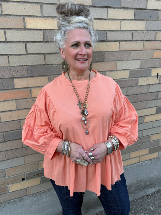 All The Feelings Babydoll Top ~ Coral