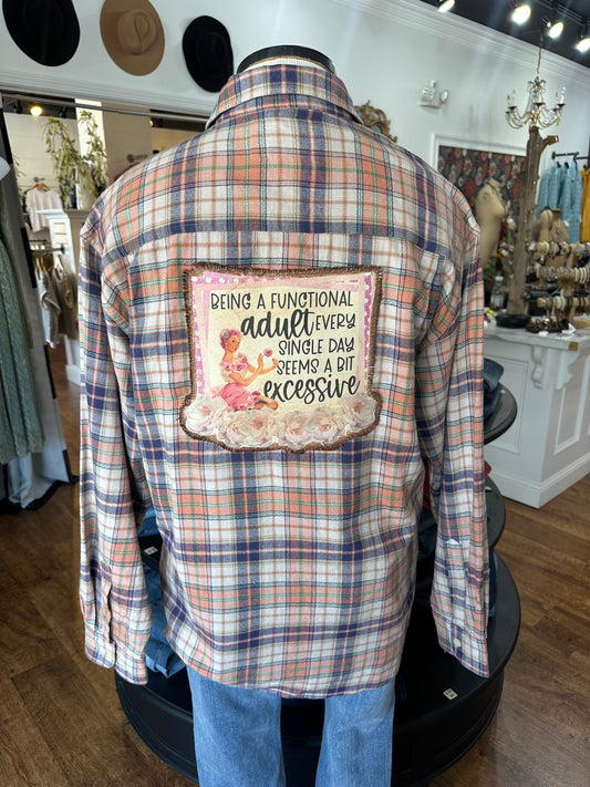 Functional Adult Plaid Button Down Top