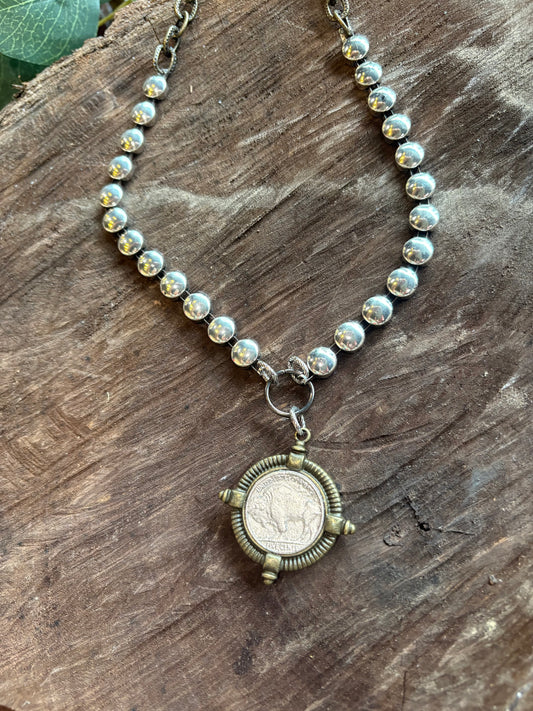 Buffalo Coin Charm Medallion Necklace