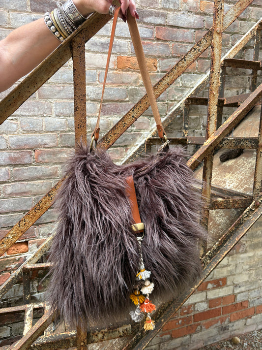 Atenti Cafe Llama Soft Tote Faux Fur Crossbody Bag