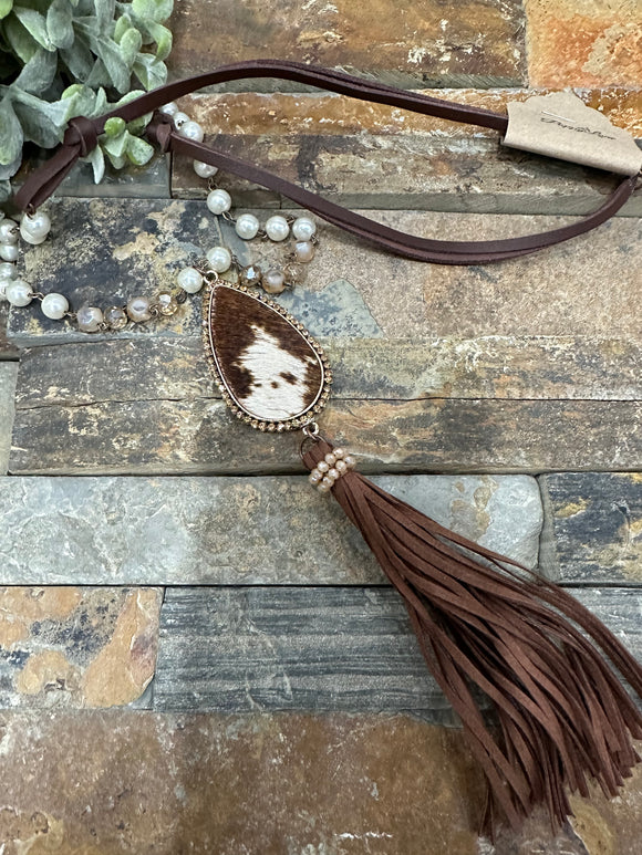 Call Me Crazy Brown Leather Necklace With Cowhide Pendant