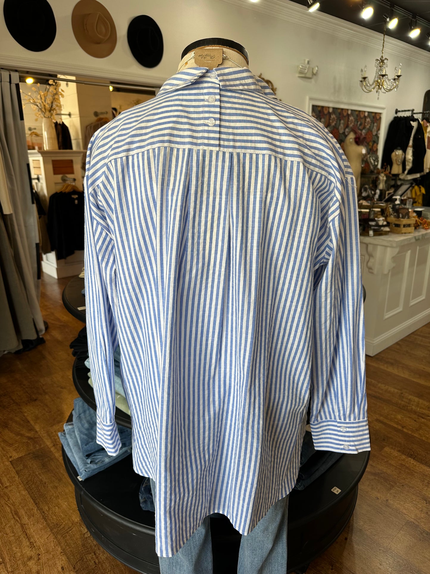 Stripe Along Striped Button Down Top