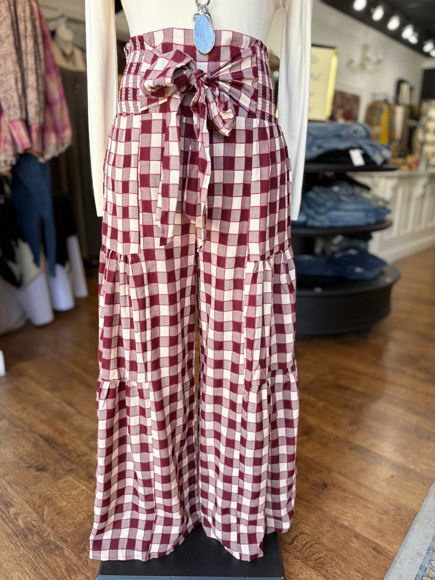 Falling For You Gingham Wide Leg Pants