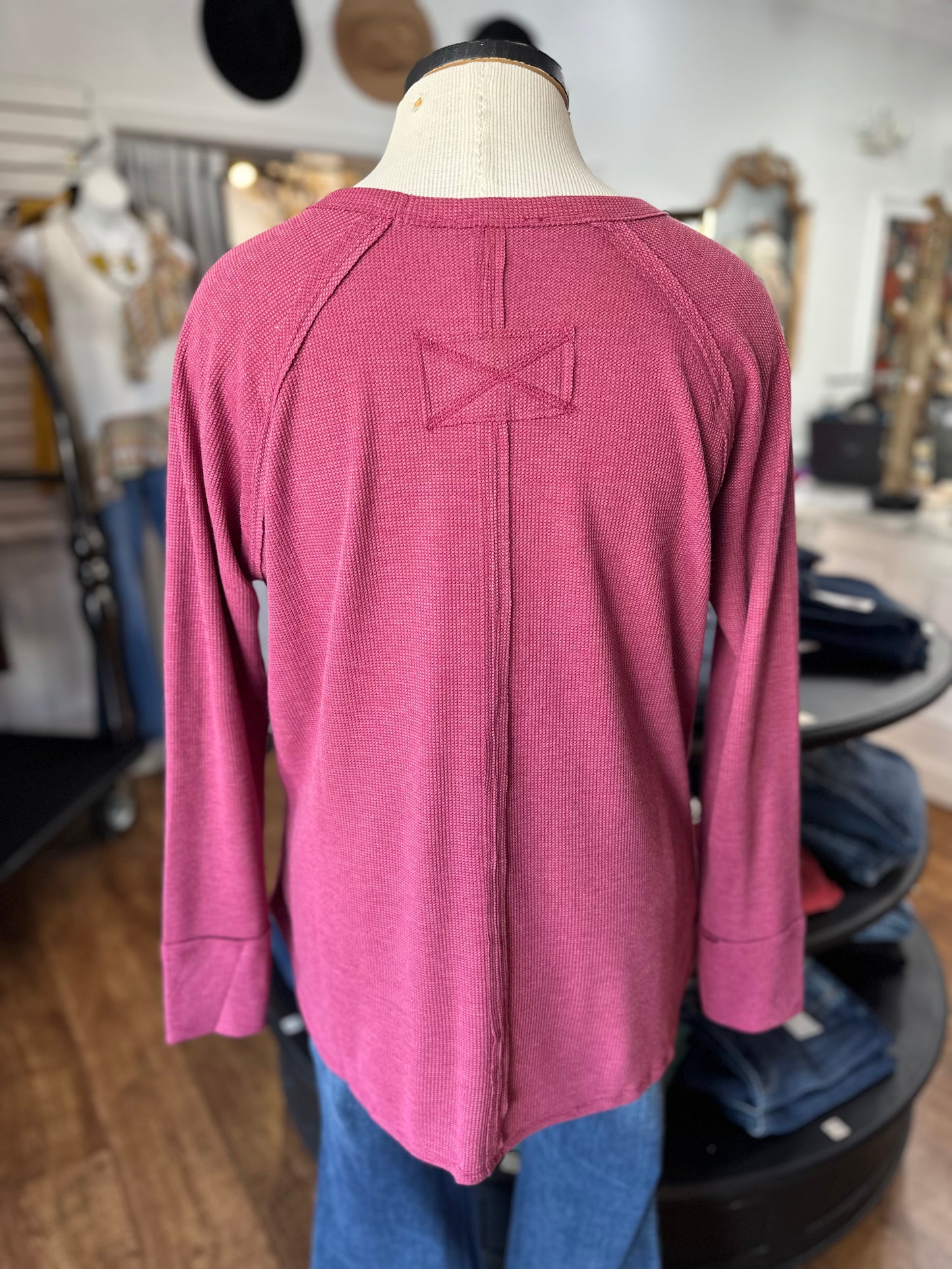 Just Right Waffle Knit Top ~ Cabernet