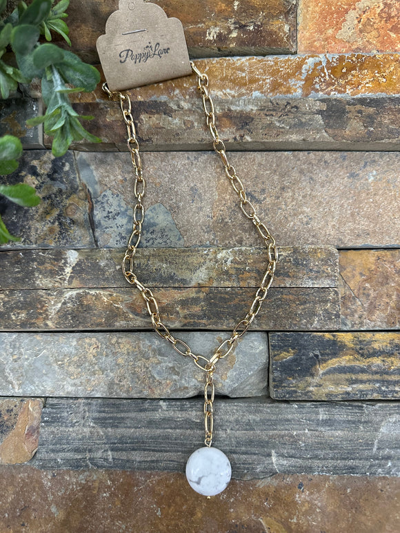 Posh Mindset Stone Disc Pendant Necklace ~ Howlite