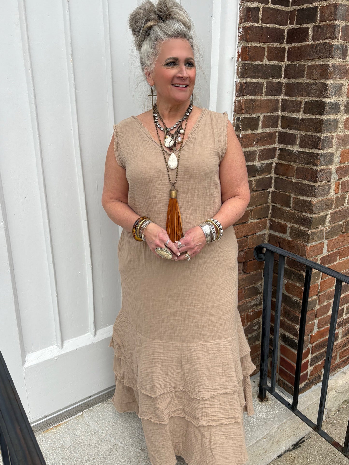 Nothing Complicated Cotton Crepe Dress ~ Sand
