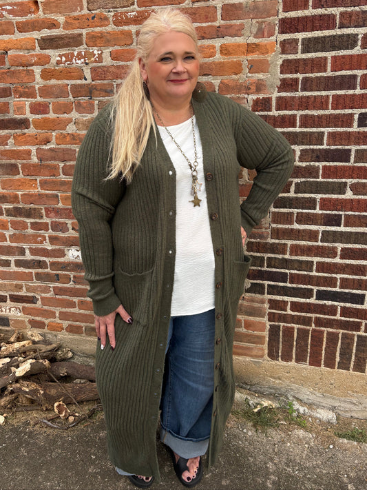 Filled With Hope Duster Cardigan ~ Olive