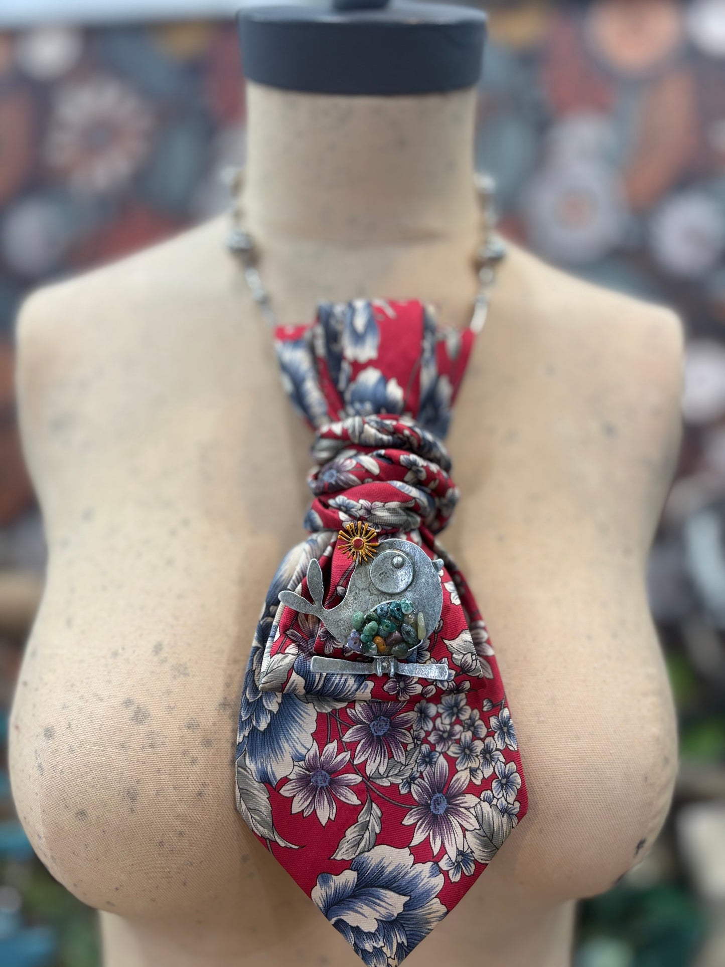 The It Girl Necktie Necklace Accessory / Red Floral