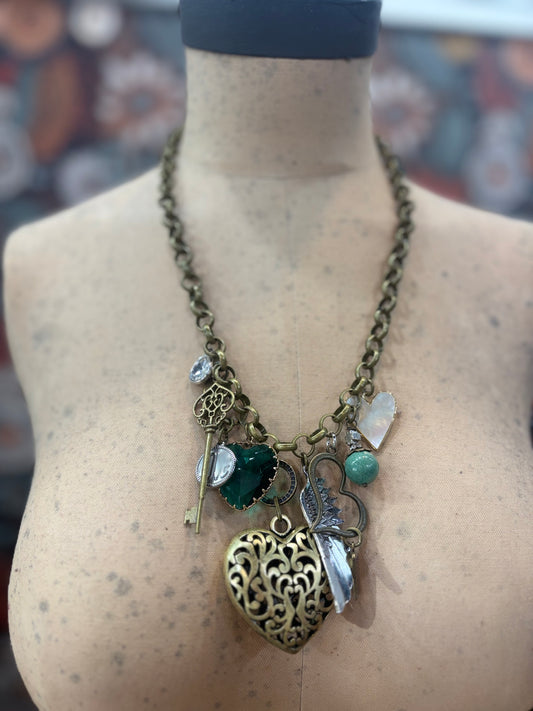 Roaming Heart Gypsy Junk Charm Necklace