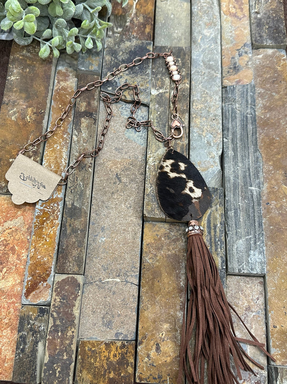 Jolene You Can Have Him Teardrop Cowhide Necklace