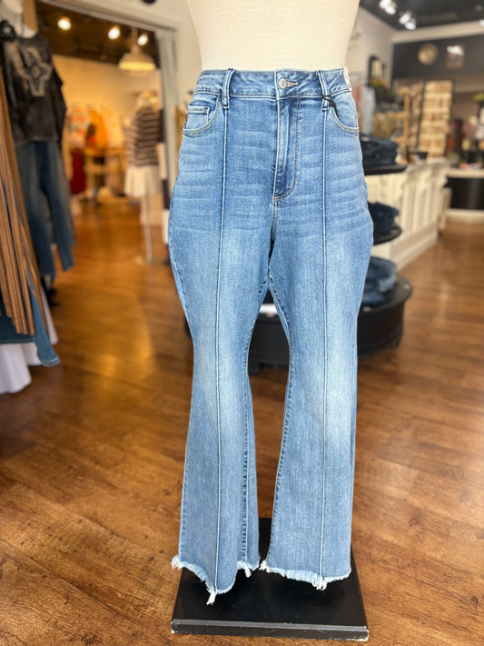 Judy Blue High Waist Flare Jean Fray Hemline ~ HEATHER