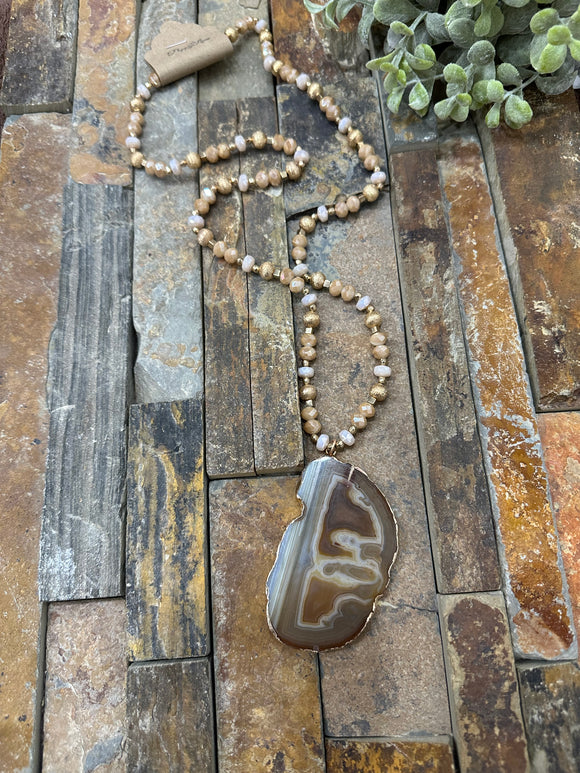 Glam In The Sand Beaded Necklace With Stone Pendant