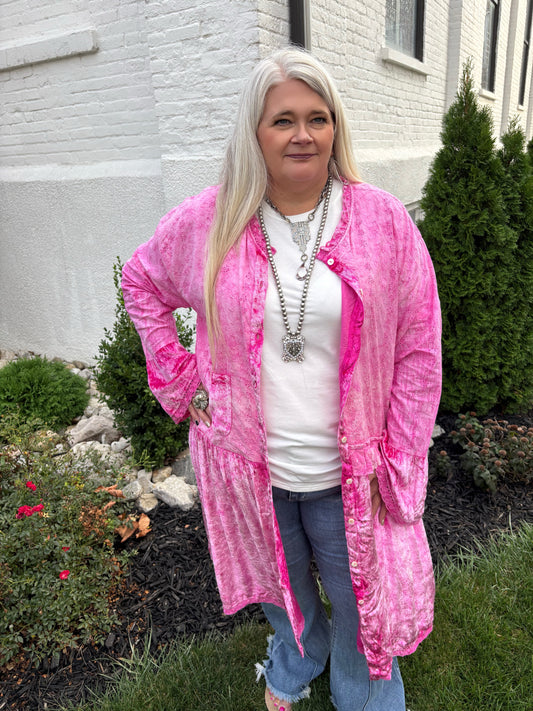 Magenta Velvet Eyelet Dress/Duster