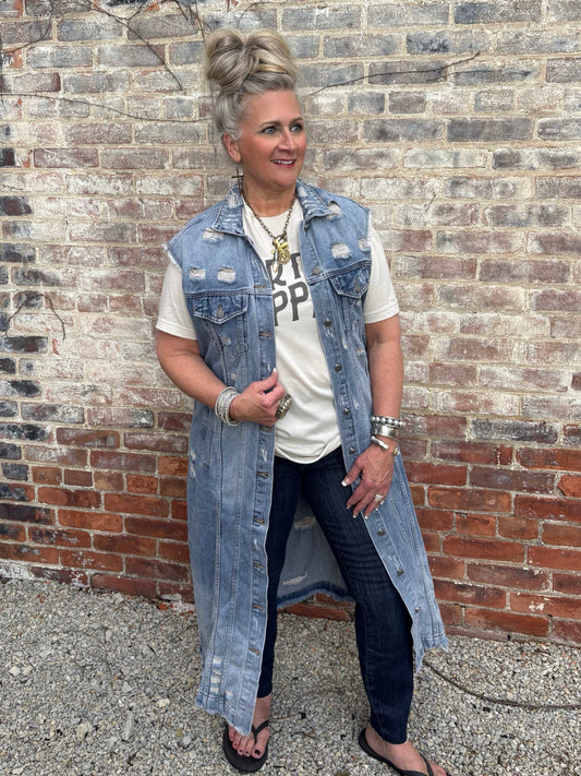 Wildfire Sleeveless Long Denim Jacket