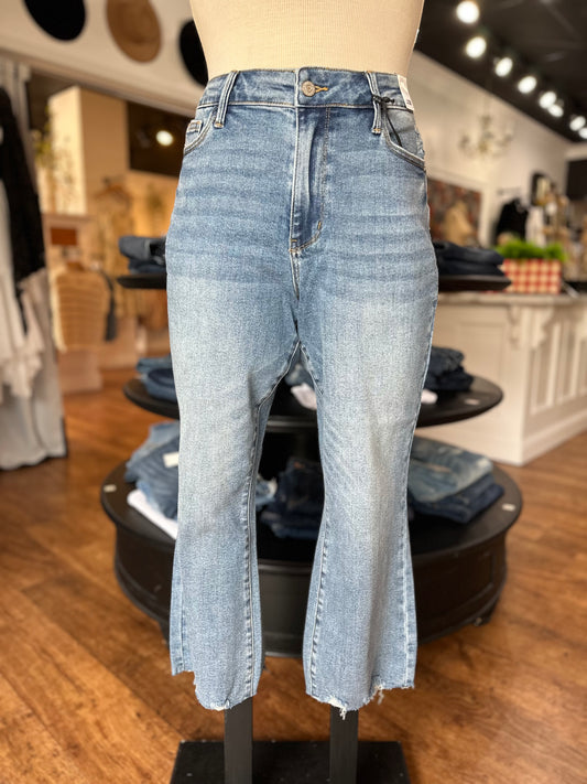 Judy Blue Mid Rise Vintage Wash Destroy Hem Kick Flare Jean ~ STEFFANIE