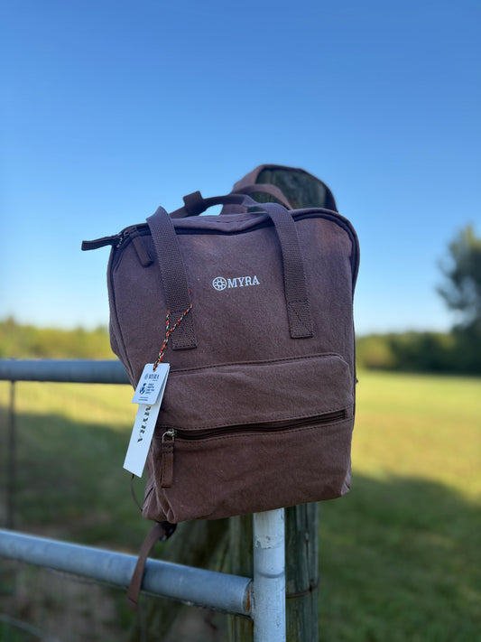 Myra Pioneer Trek Canvas Backpack Bag in Brown