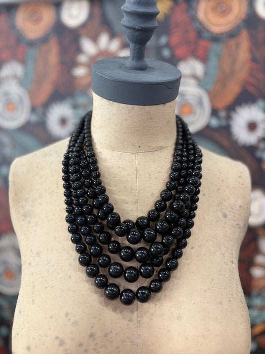 Bold New Days Layered Beaded Necklace (Black)