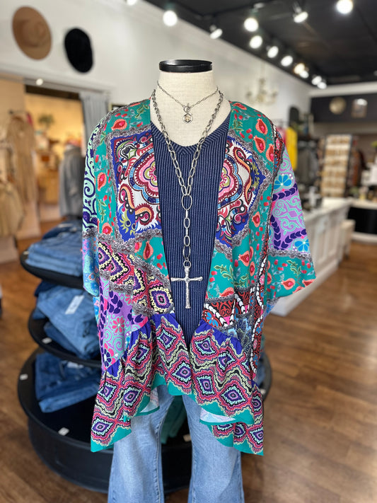 Wishful Thinking Mixed Print Kimono ~ Green Mix