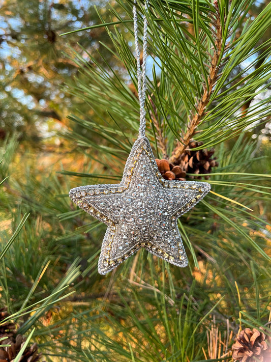 Myra Glistening Silver Star Ornament