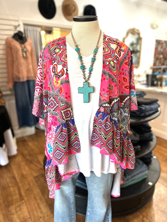 Wishful Thinking Mixed Print Kimono ~ Pink Mix