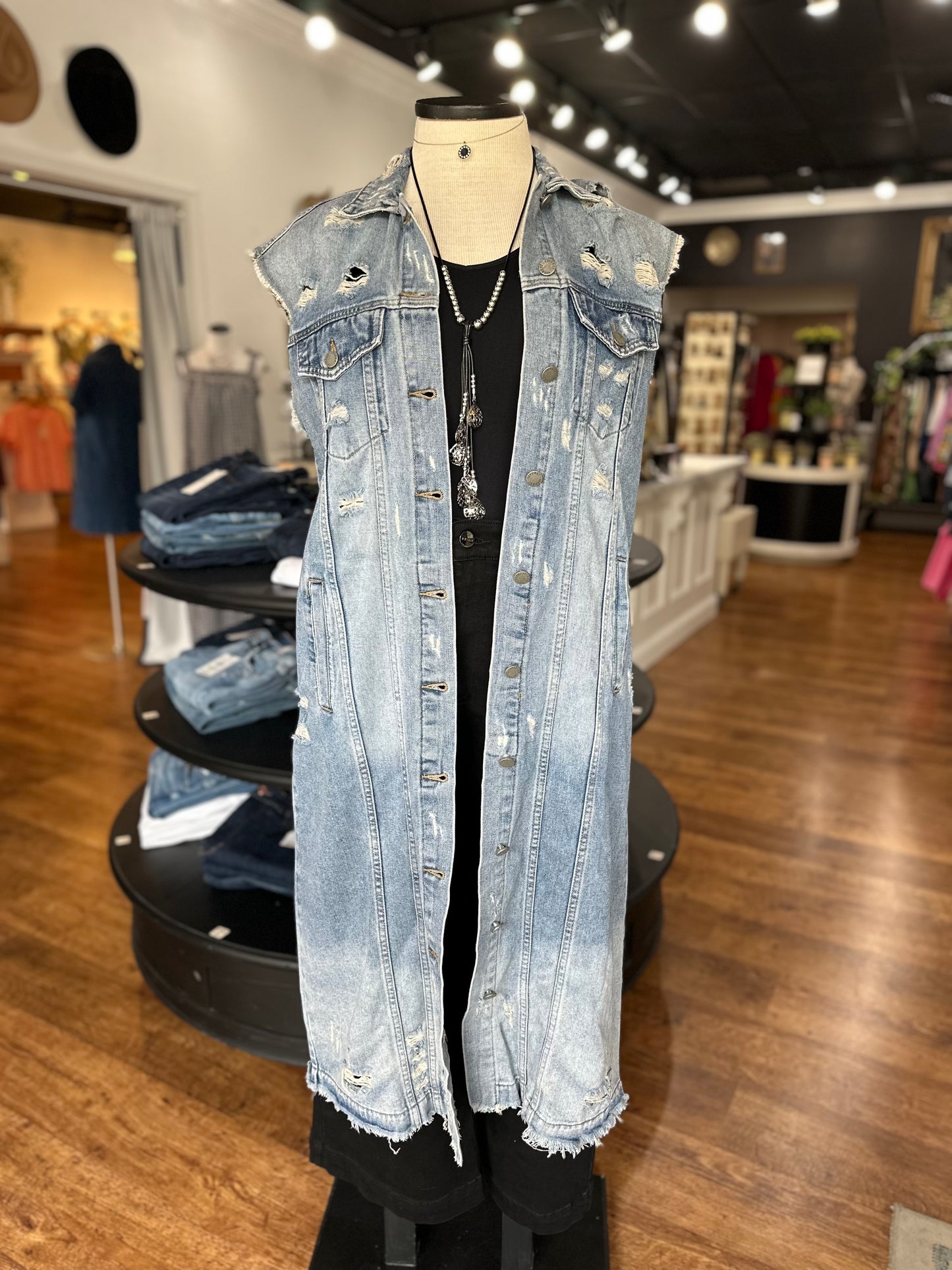 Wildfire Sleeveless Long Denim Jacket