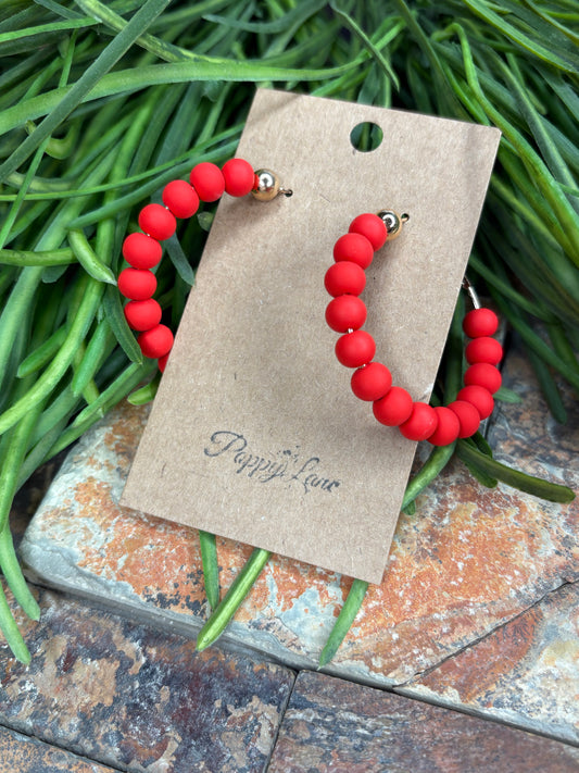 Fireball Red Beaded Hoop Earrings
