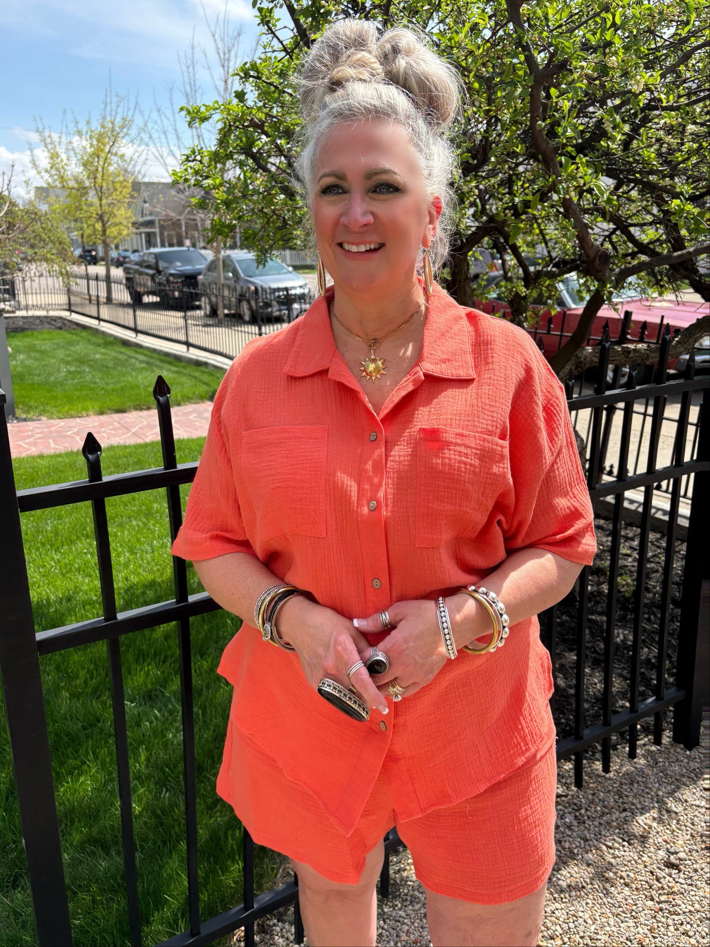 On My Time Button Down Top ~ Orange