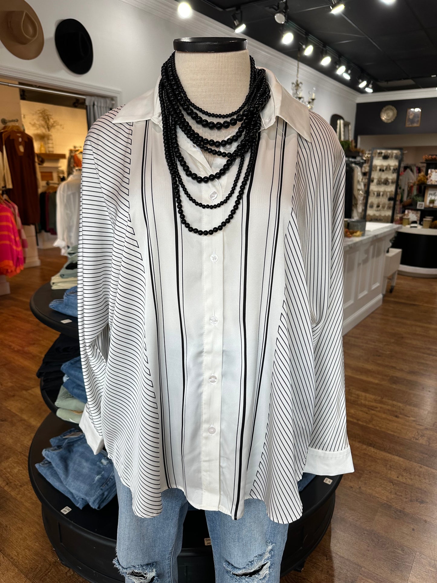 Stripes And Smiles Asymmetrical Button Down Top