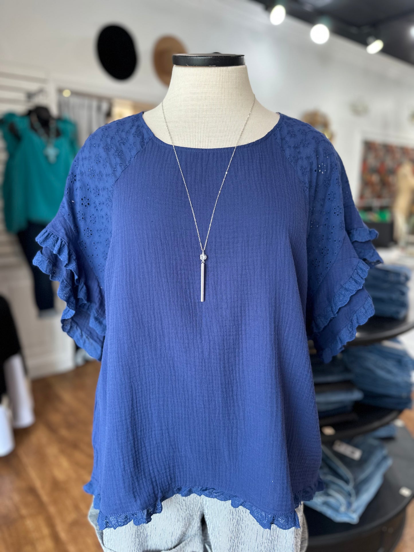 Flutter Away Eyelet Sleeve Top