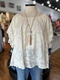 Absolutely Elegant Lace Bubble Sleeve Top ~ Cream