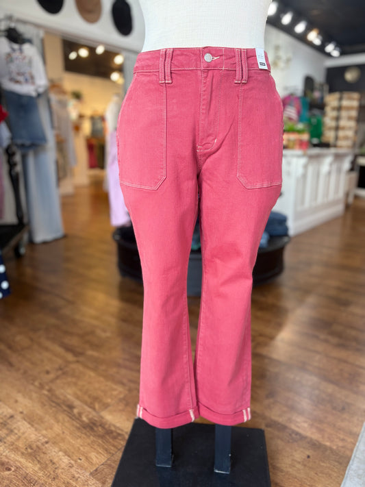 Judy Blue High Waist Weekender Jeans in Haute Red - AURORA