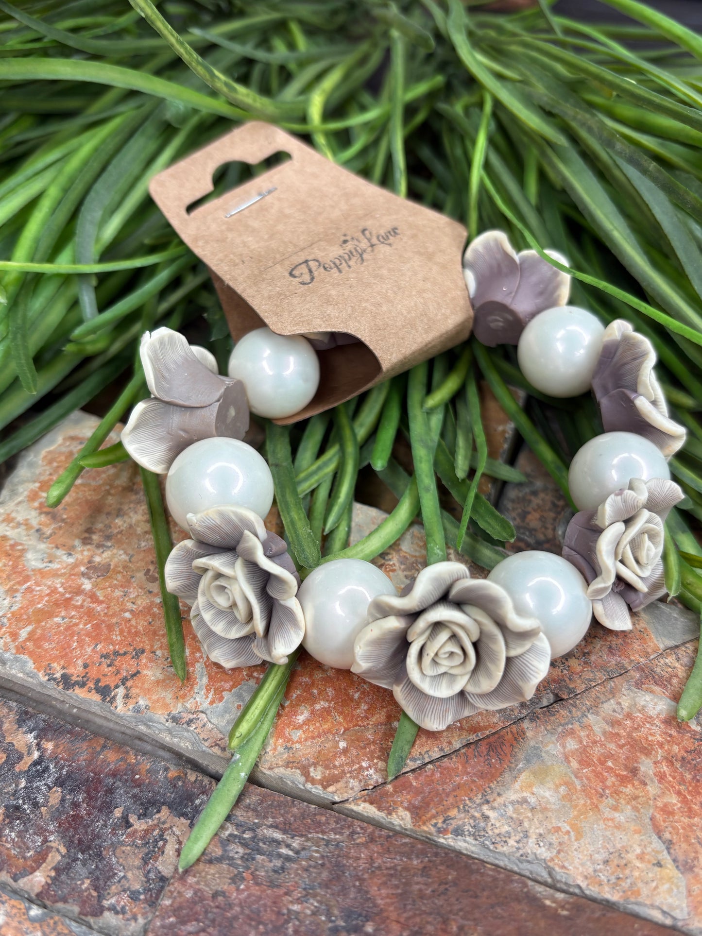 Rambling Rose Handcrafted Bracelet - Natural / Pearl