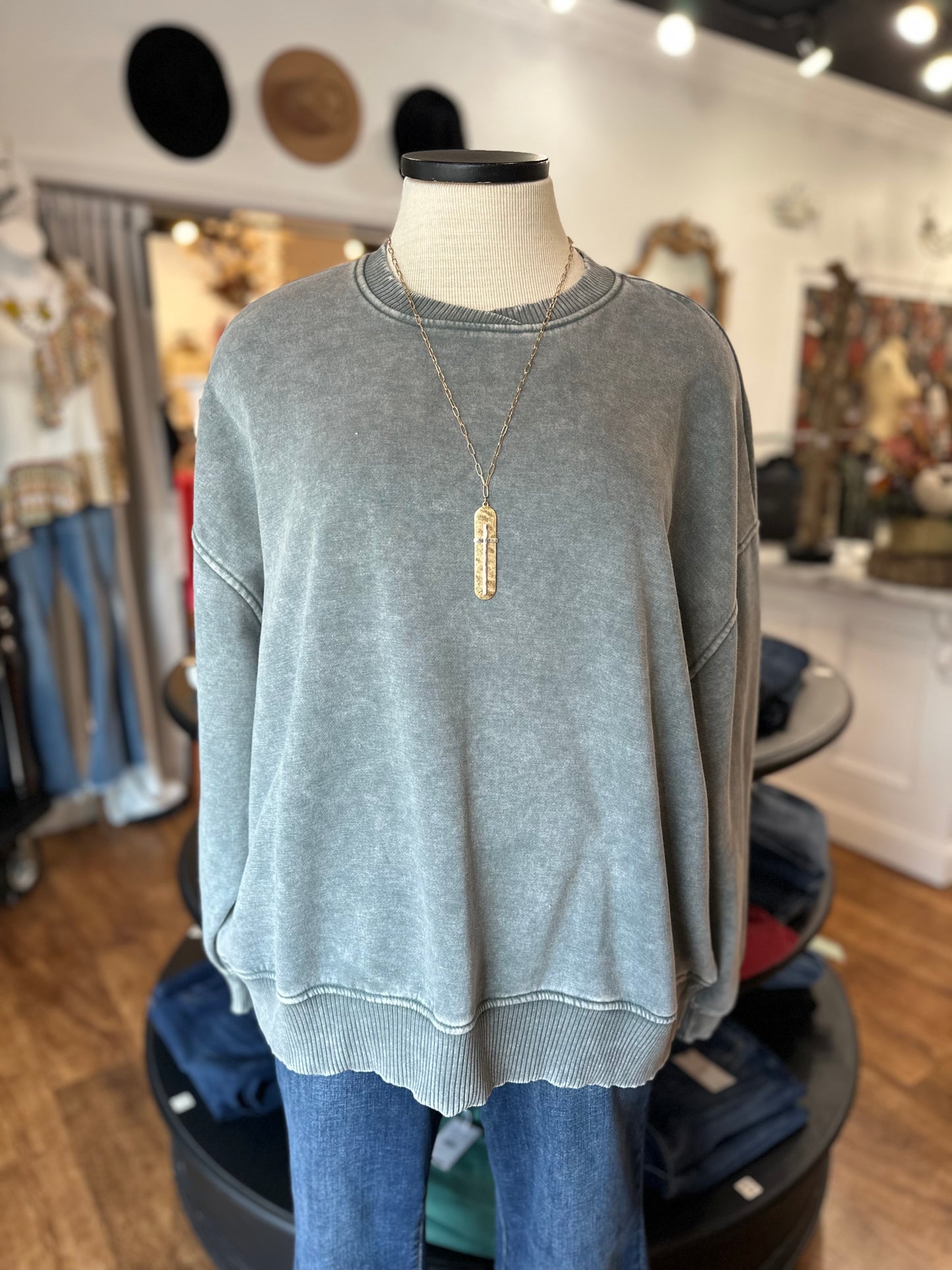 Casual Staple Mineral Wash Pullover ~ Ash Jade