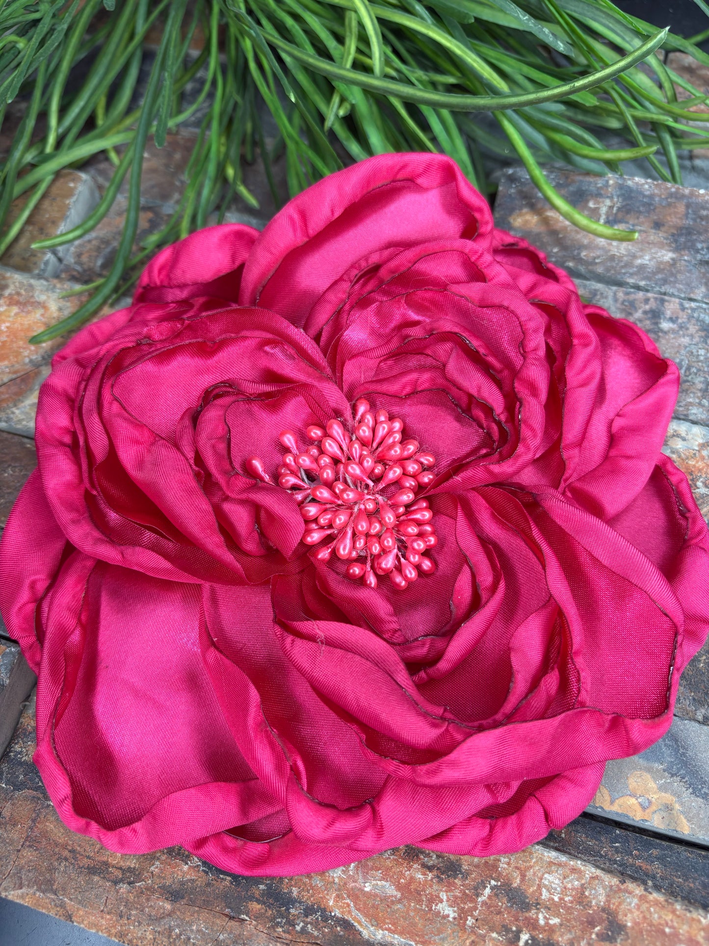 Blooming Stylish Satin Flower Brooch / Pin - Fuschia