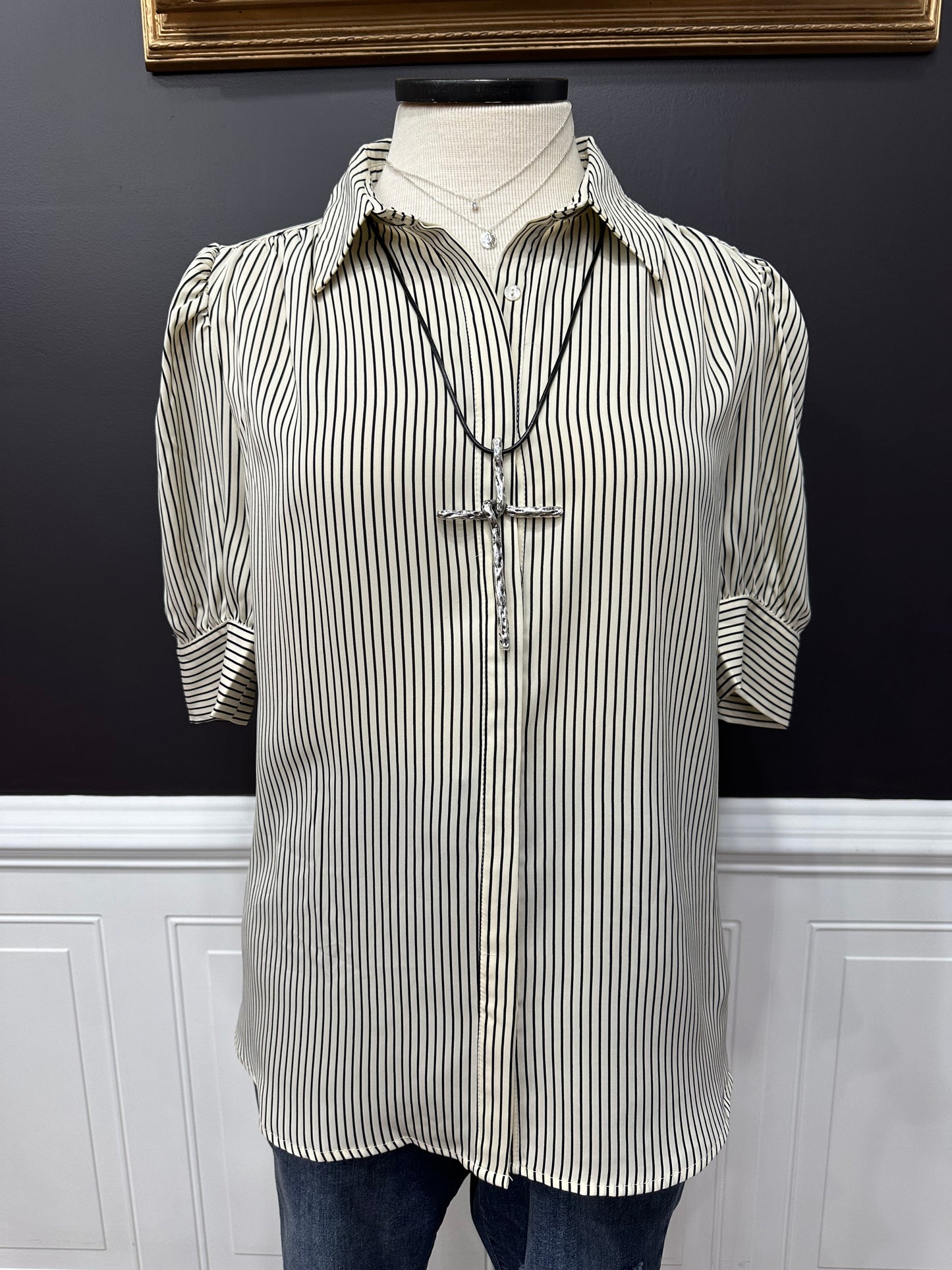 Class And Charm Striped Short Sleeve Button Down