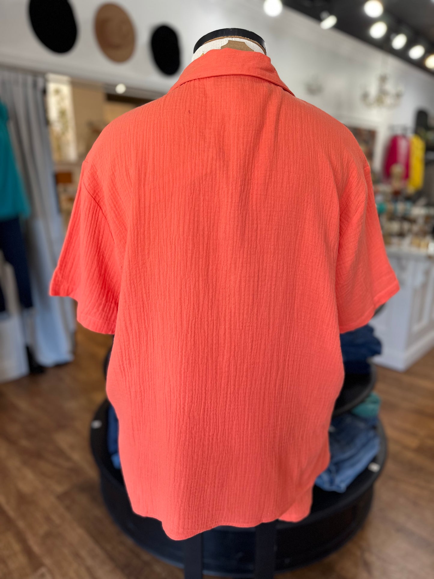 On My Time Button Down Top ~ Orange