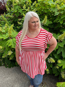 Stripes And Sparklers Striped Babydoll Top ~ Red/Ivory